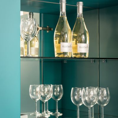 drink cabinet marion turquoise, glass shelves, luxury design